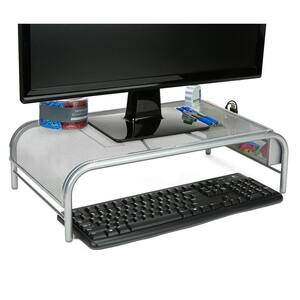 Metal Mesh Monitor Stand, Laptop Riser with 2 Storage Compartments, Silver