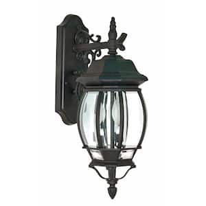 Central Park Textured Black Outdoor Hardwired Wall Lantern Sconce with No Bulbs Included