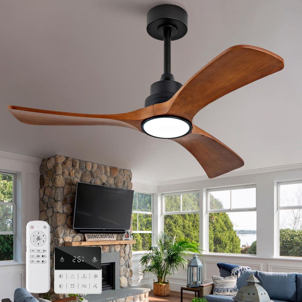 42 in. Black Standard Indoor/Outdoor Ceiling Fan with Lights and Remote, 3 Solid Wood Blade, Downroad Mount for Bedroom price history on PriceWatchPro