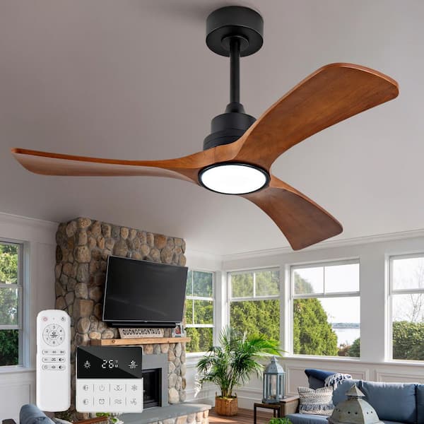 42 in. Black Standard Indoor/Outdoor Ceiling Fan with Lights and Remote, 3 Solid Wood Blade, Downroad Mount for Bedroom