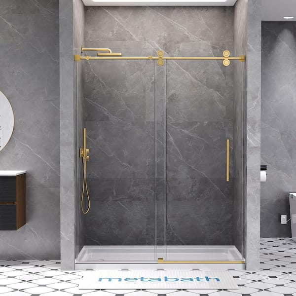 56 to 60 in. W x 76 in. H Single Sliding Frameless Shower Door in Brushed Gold with 5/16 in. Tempered Clear Glass