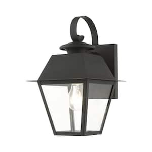 Helmsdale 12.5 in. 1-Light Black Outdoor Hardwired Wall Lantern Sconce with No Bulbs Included
