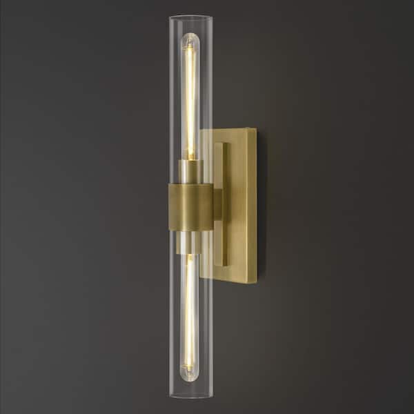 23 in. 2-Light Brass Bathroom Vanity Glass Tube Wall Sconce, Dimmable Vertical and Horizontal Linear Wall Light(1-Piece)