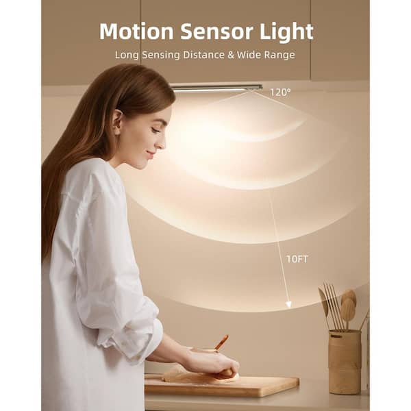 14.58 in. 2-Pack Battery Operated Wireless USB Charging Black Integrated LED Linkable Under Cabinet Light, Closet Light