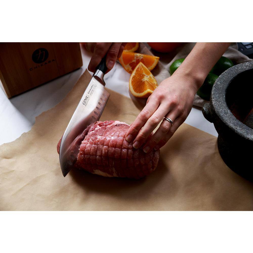Ginsu Chikara 8pc Knife Block Set Toffee: Stainless Steel Kitchen Knives, Full Tang, Ergonomic Design, Hand Wash