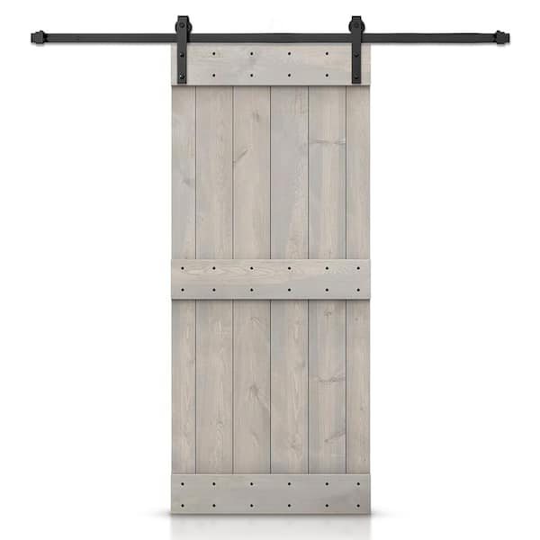 CALHOME 22 in. x 84 in. Mid-Bar Silver Gray Stained DIY Wood Interior Sliding Barn Door with Hardware Kit
