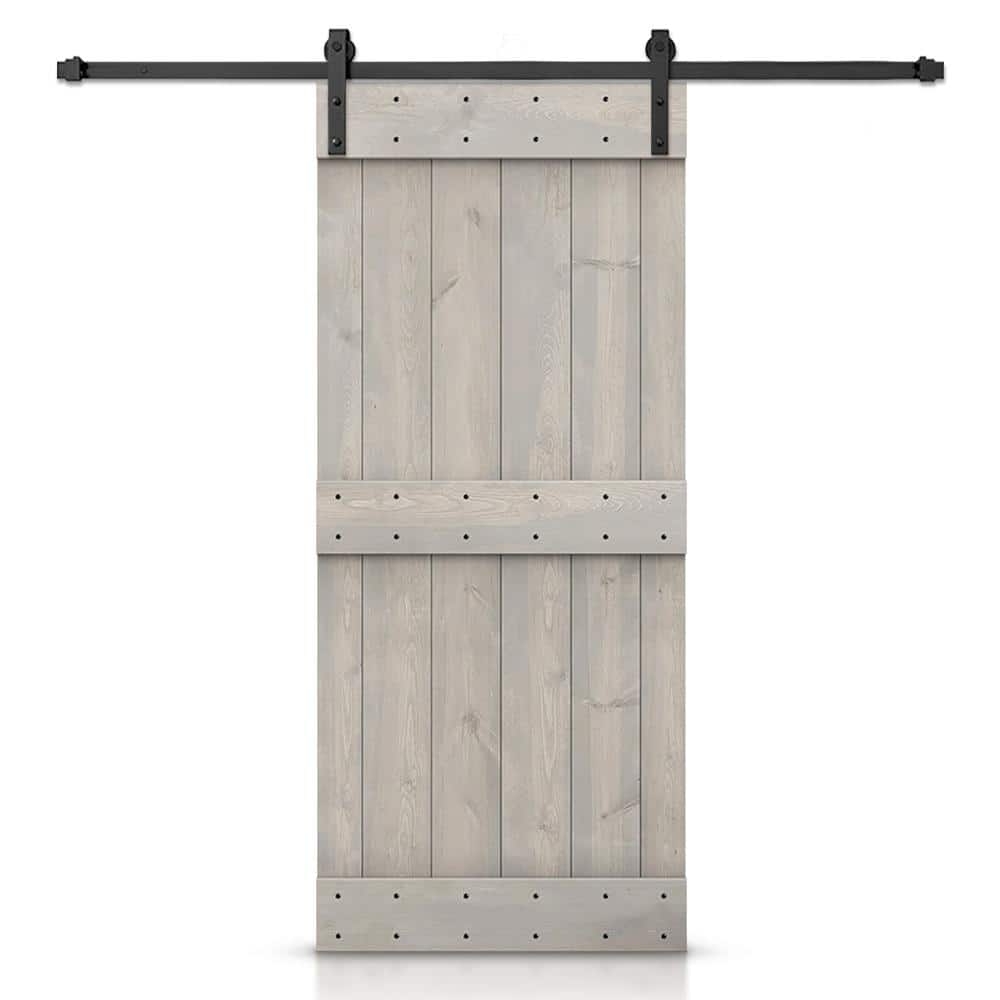 26 in. x 84 in. Mid-Bar Silver Gray Stained DIY Wood Interior Sliding Barn Door with Hardware Kit price history on PriceWatchPro
