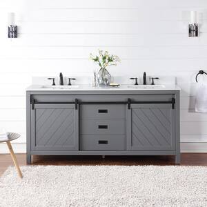 Kinsley 72 in. W x 22 in. D x 34.5 in. H Double Sink Bath Vanity in Gray with Composite Stone Top in White