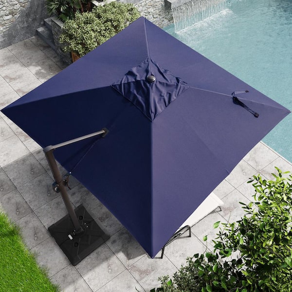 Pellebant 11 ft. x 11 ft. Square Aluminum Heavy-Duty 360° Rotation Cantilever Patio Umbrella in Navy Blue, No Base