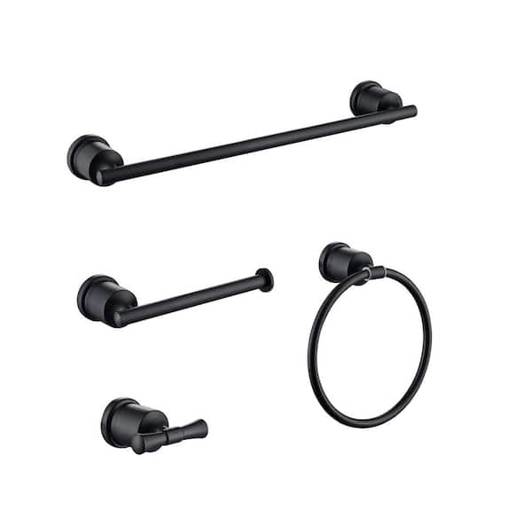 Boyel Living Stainless Steel 16 in. Bathroom Towel Bar Set with Toilet Paper Holder Towel Bar Towel Ring and Robe Hook in Matte Black