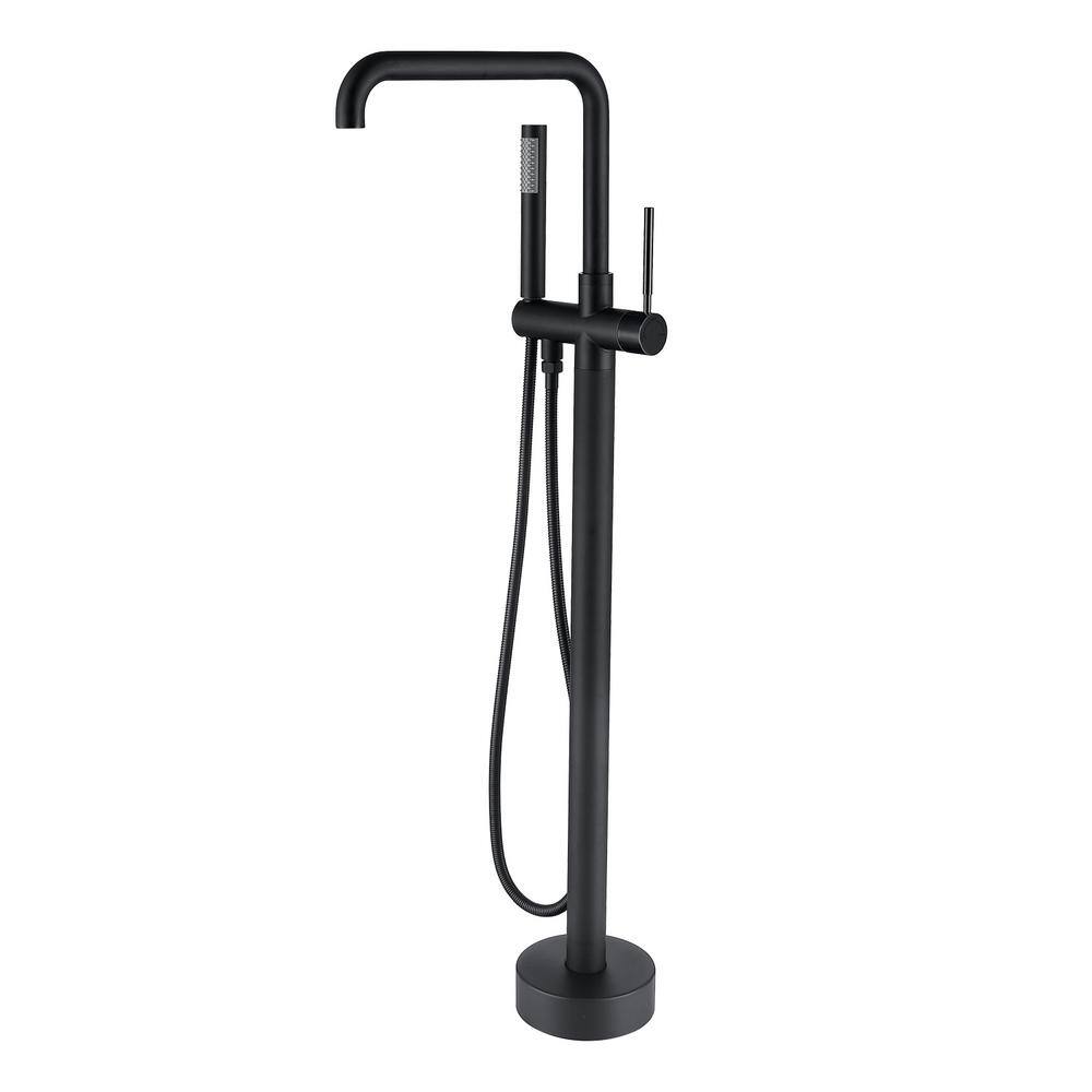 Matte Black Stainless Steel Freestanding Tub Filler with Hand Shower