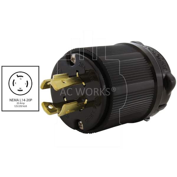 AC WORKS NEMA L15-20P 3-Phase 20A 250V 4-Prong Locking Male Plug