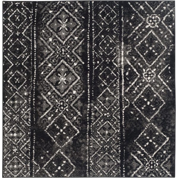 SAFAVIEH Adirondack Black/Silver 4 ft. x 4 ft. Square Striped Border Area Rug