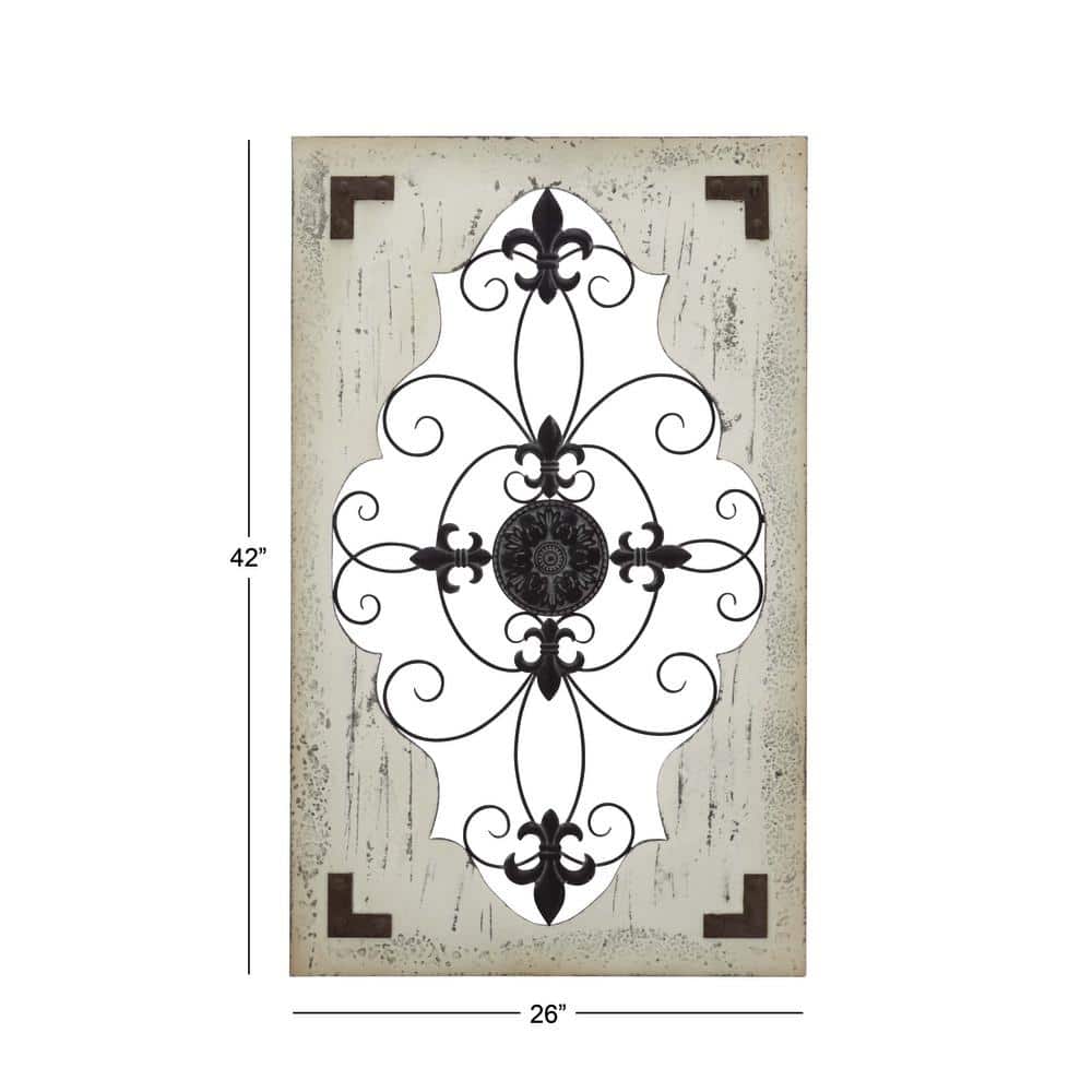 Cream and Black Weathered Wood Scroll Wall Sculpture