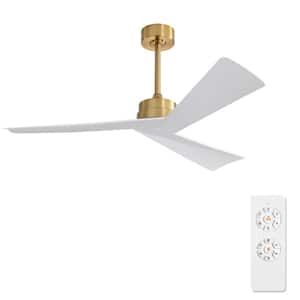 52 in. 3-Blades 6 Fan Speeds Matte Gold and White Ceiling Fan Without Light