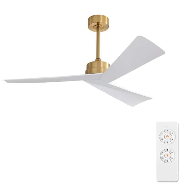 WINGBO 52 in. 3-Blades 6 Fan Speeds Matte Gold and White Ceiling Fan Without Light