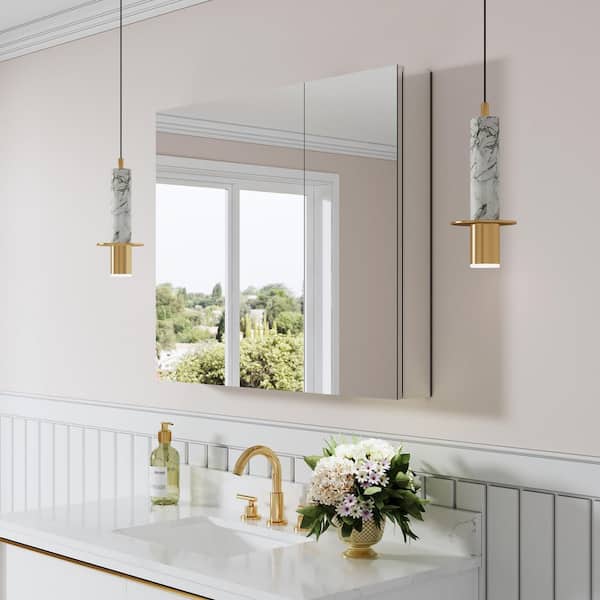 Combo 36 in. W x 30 in. H Rectangular Aluminum Recess/Surface Mount Medicine Cabinet with Mirror, Soft Close Door