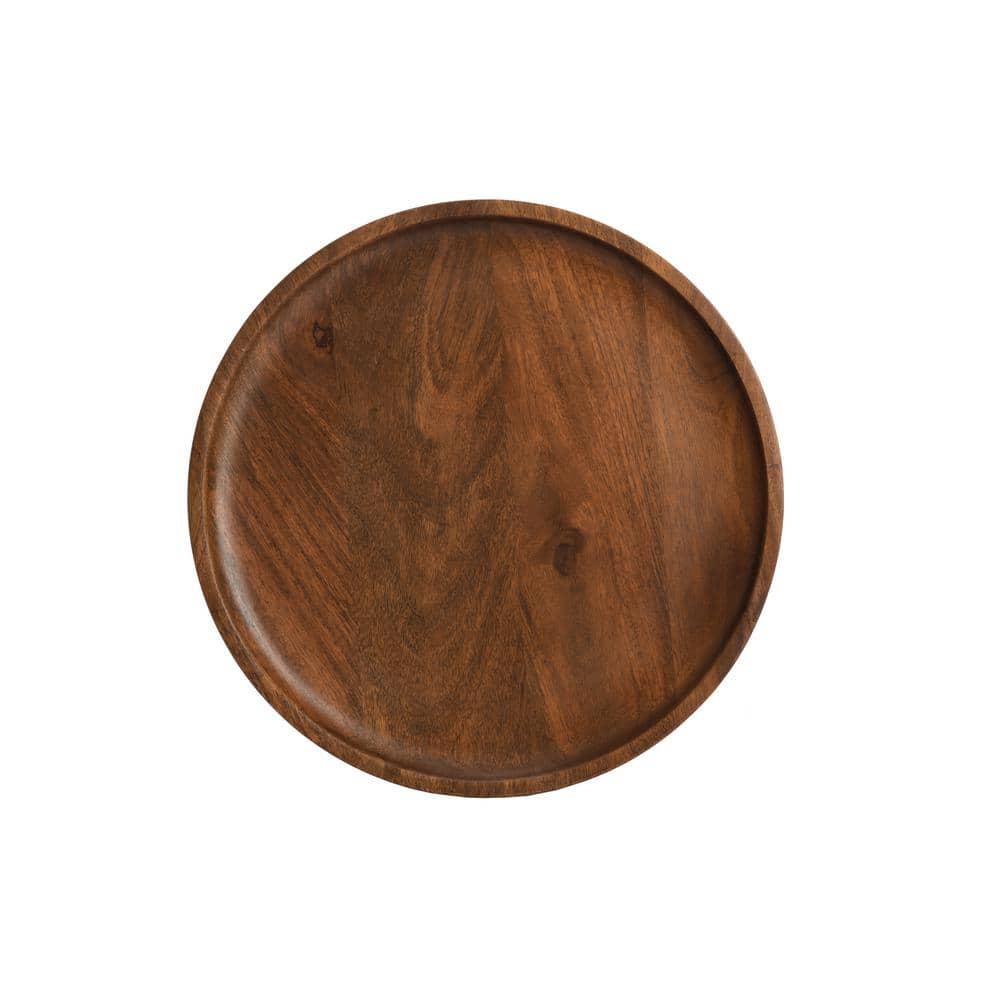 Handcrafted Mango Wood & Metal Round Side Table - 15.75"