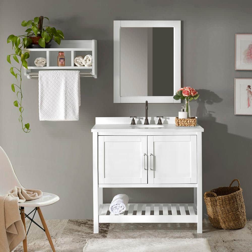 Bennet 36" White Pine Freestanding Vanity Cabinet with Shelf