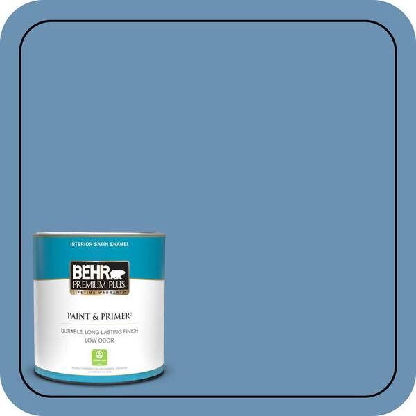BEHR PREMIUM PLUS 1 qt. #M510-4 Brittany Blue Satin Enamel Low Odor Interior Paint & Primer