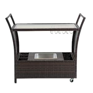 Brown PE Wicker Rattan Outdoor Bar Table for Pool Party Backyard