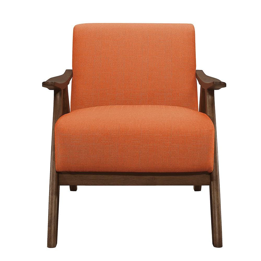 Damala 28.5" Orange Fabric Upholstered Accent Chair with Walnut Wood Frame
