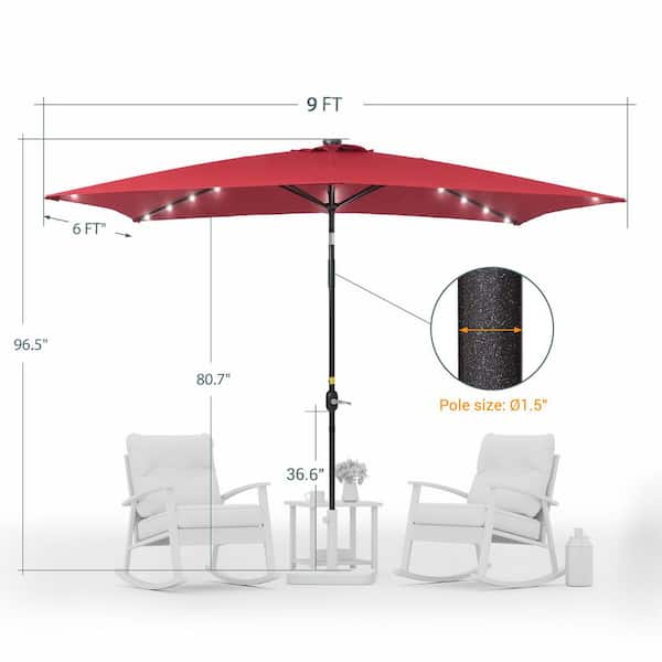 belham living 6.2 x 9.6 ft rectangular patio umbrella JOYESERY 6 ft. x 9 ft. LED Rectangular Patio Market Umbrella with UPF50+, Tilt Function and Wind-Resistant Design in Chili Red