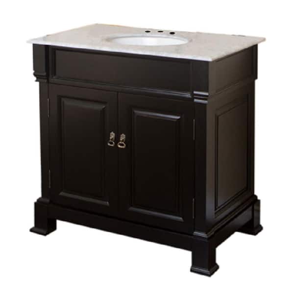 Bellaterra Home Belvedere 36 in. W x 22.5 in. D Single Vanity in Espresso with Marble Vanity Top in Cream White with White Basin