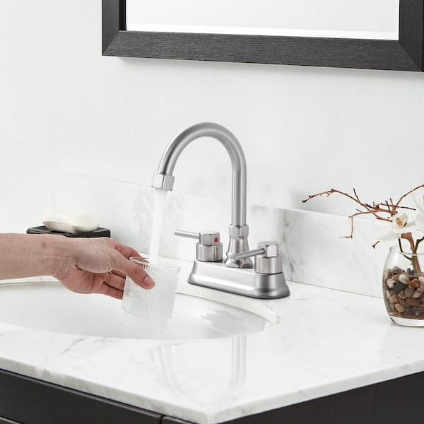 4 in. Centerset Double Handle Bathroom Faucet with Drain Kit Included in Brushed Nickel