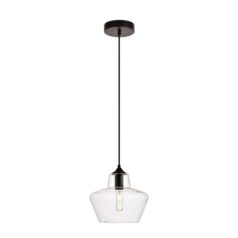 Timeless Home Park 9.8 in. W x 7.8 in. H 1-Light Black Pendant with Clear G