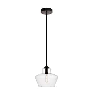 Timeless Home Park 9.8 in. W x 7.8 in. H 1-Light Black Pendant with Clear Glass Shade