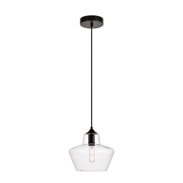Unbranded Timeless Home Park 9.8 in. W x 7.8 in. H 1-Light Black Pendant with Clear Glass Shade