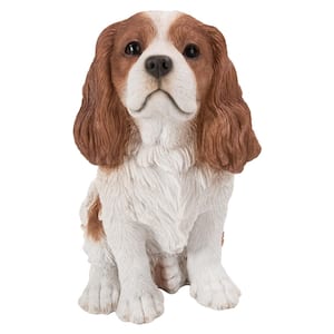 Brown/White King Charles Spaniel Sitting Garden Statue