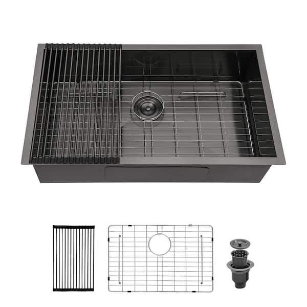 30 in. L x 18 in. W Undermount Single Bowl 18-Gauge Stainless Steel Kitchen Sink in Gunmetal Black