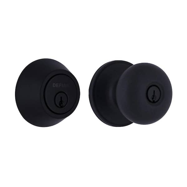 Round Matte Black Keyed Entry Door Knob with Single Cylinder Combo Pack