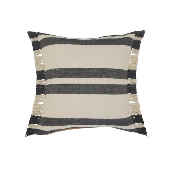 Gray, White Striped Polyester 20 in. x 20 in. Throw Pillow