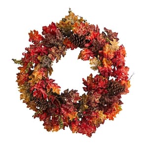 Nearly Natural 24in Fatsia with Berries Autumn Artificial Wreath Green Nearly Natural 24in Fatsia with Berries Autumn Artificial Wreath Green