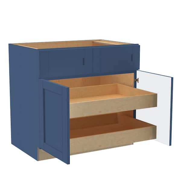 Home Decorators Collection Washington Vessel Blue Plywood Shaker Assembled Base Kitchen Cabinet FH 2 ROT Soft Close 36 in W x 24 in D x 34.5 in H
