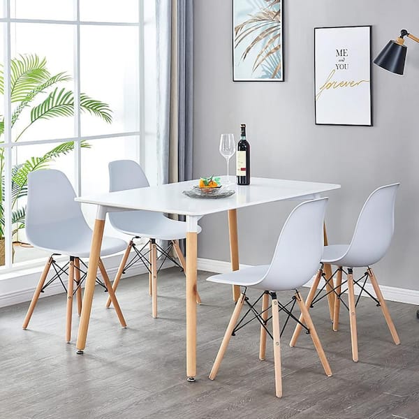 CSC DECOR INC 5-Piece White MDF Top Table and Chair Set Seats 6 Modern Dining Table for Home, Apartment 4-Chairs and Metal Legs