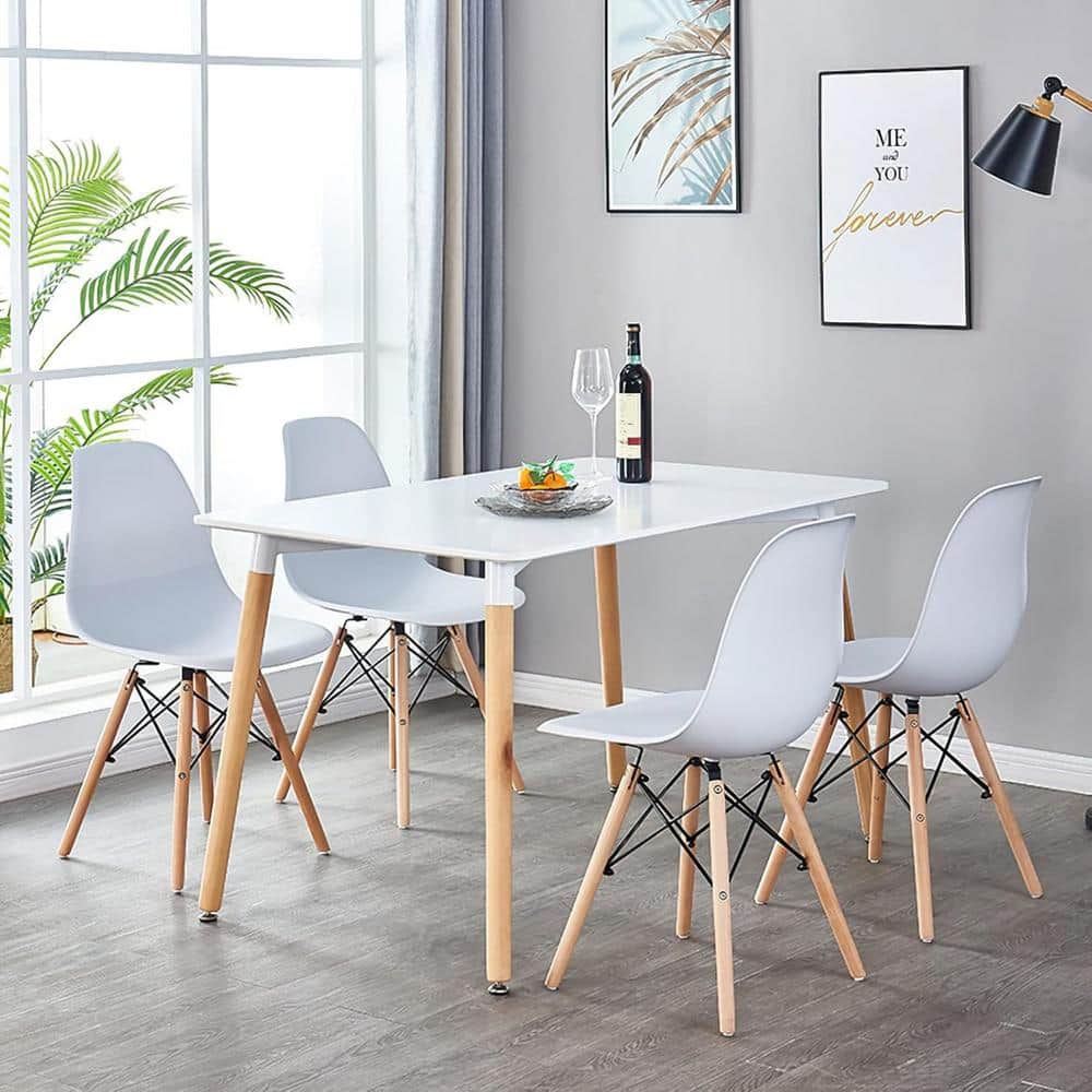 5-Piece White MDF Top Table and Chair Set Seats 6 Modern Dining Table for H