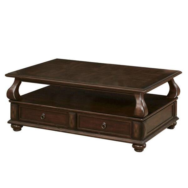 Benjara Elegant 50 in. Walnut Brown Medium Rectangle Wood Coffee Table with 2-Drawers