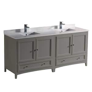 Oxford 72 in. Traditional Double Bath Vanity in Gray with Quartz Stone Vanity Top in White with White Basins