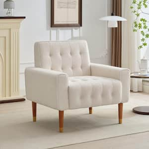 Modern Tufted Fabric Upholstered Round Arm Accent Chair, Beige