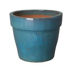 22 in. Dia Teal Ceramic Round Flower Pot Planter