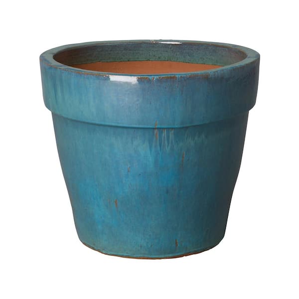 Emissary 22 in. Dia Teal Ceramic Round Flower Pot Planter