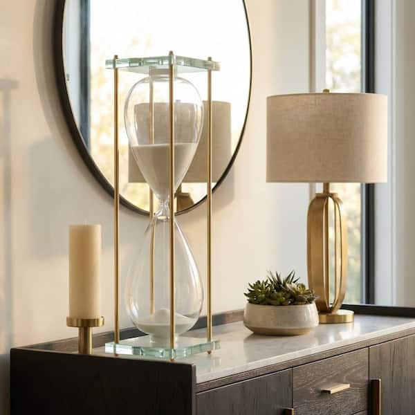 White/Gold 7 in. x 24 in. Glass and Metal Hourglass Decorative Sculpture