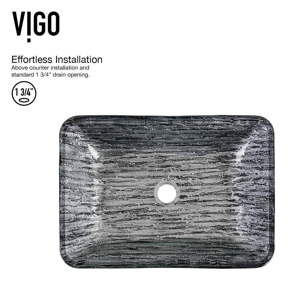 Slate Grey Rectangular Glass Vessel Bathroom Sink