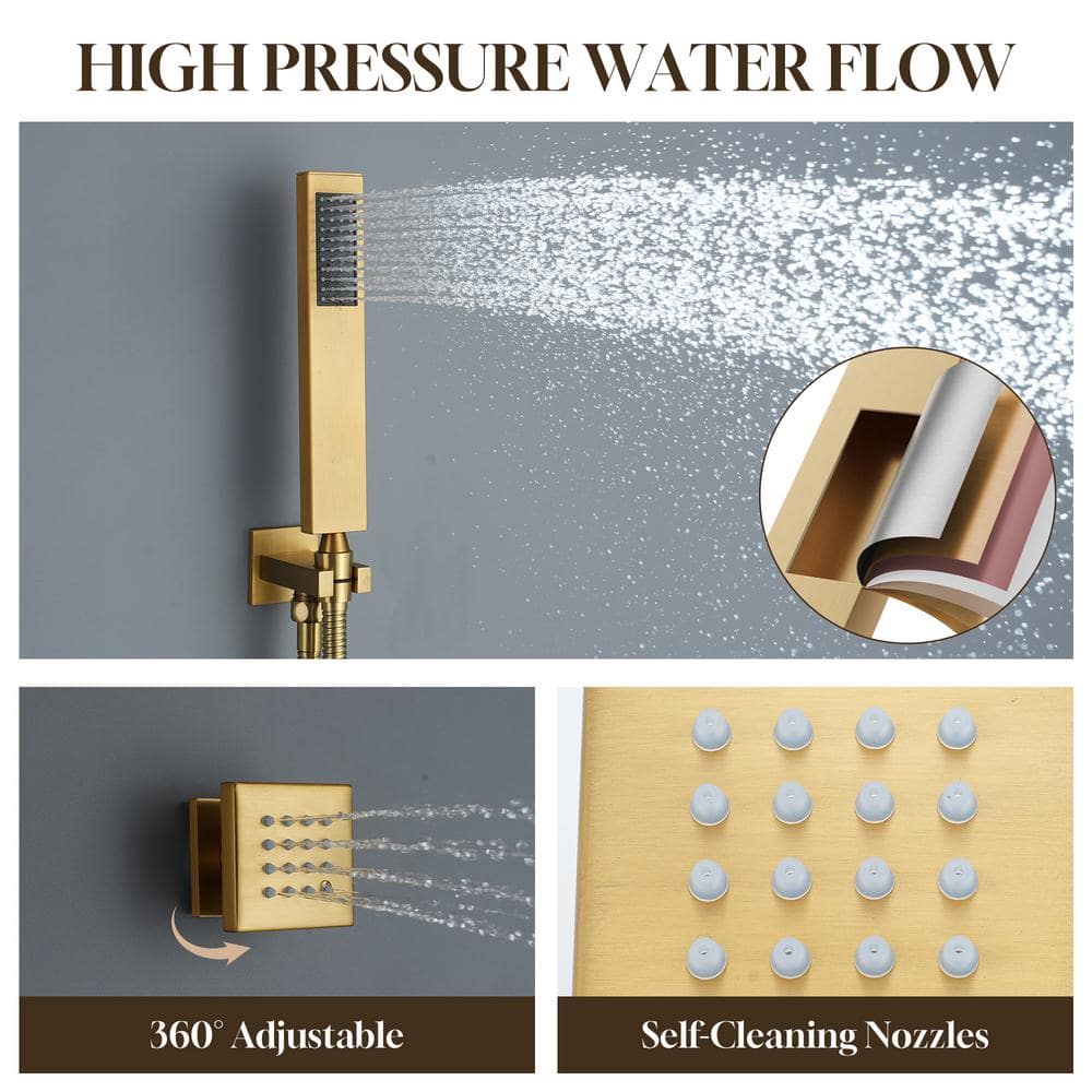 Brushed Gold Stainless Steel Dual Shower System with Handheld