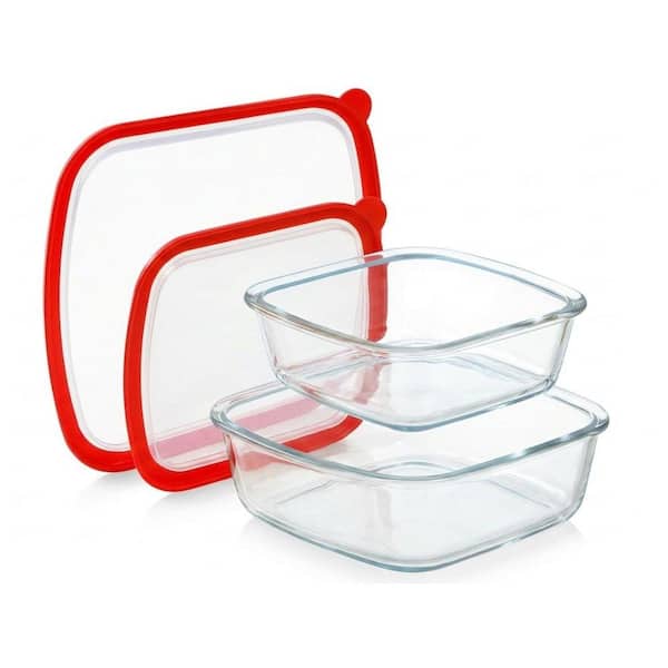 2-Piece Rectangular Tempered Glass Baking Dish Set with BPA-Free Lids, Oven Dishwasher Microwave Safe