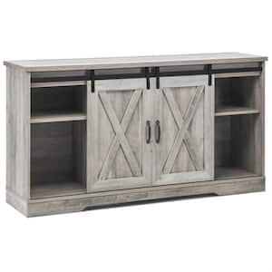 59'' Farmhouse TV Stand Sliding Barn Door Cabinet with Adjustable Shelf for TV's 65 in. Gray